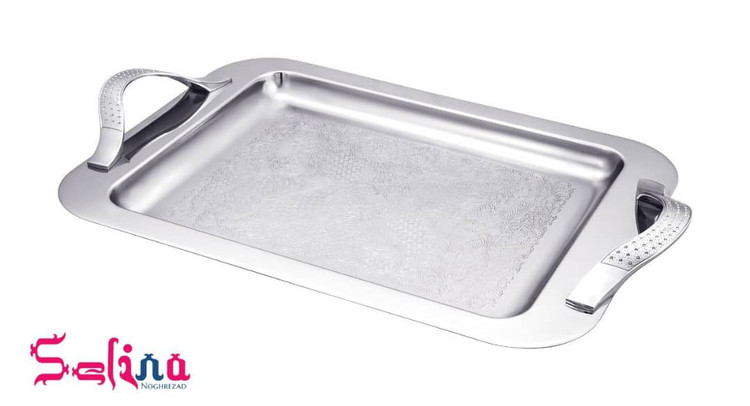 سینی استیل با دسته زاماک مدل نگین سایز بزرگ کد 9210 سلینا SELINA