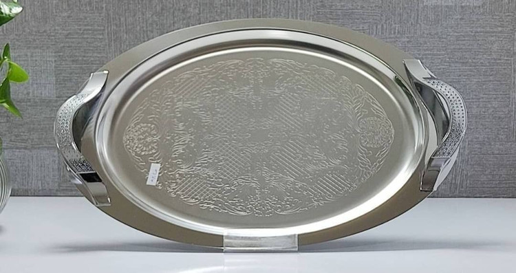 سینی استیل با دسته زاماک مدل نگین کد 9240 بیضی سلینا SELINA