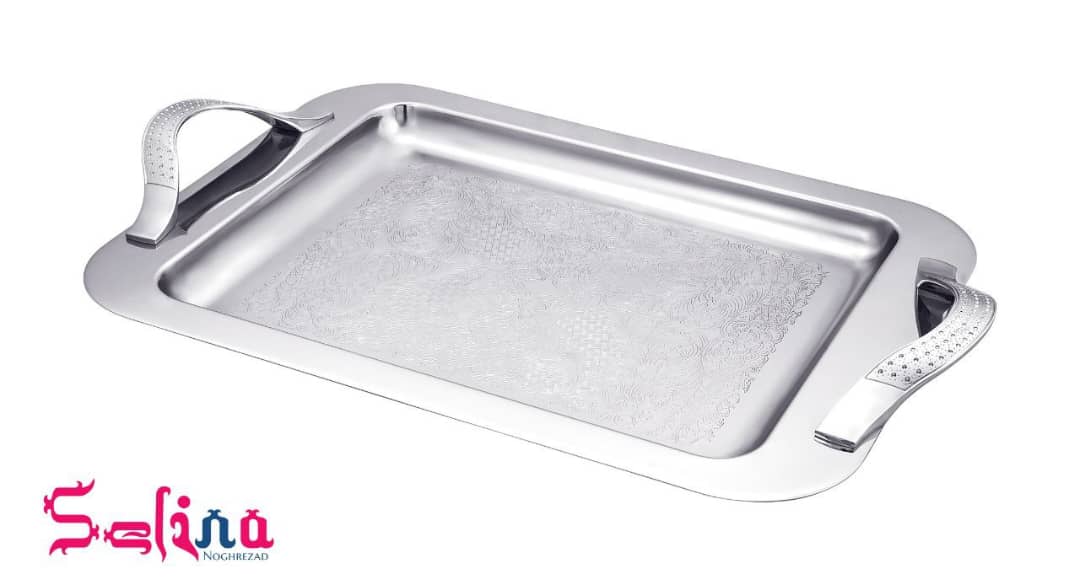 سینی استیل با دسته زاماک مدل نگین سایز بزرگ کد 9210 سلینا SELINA